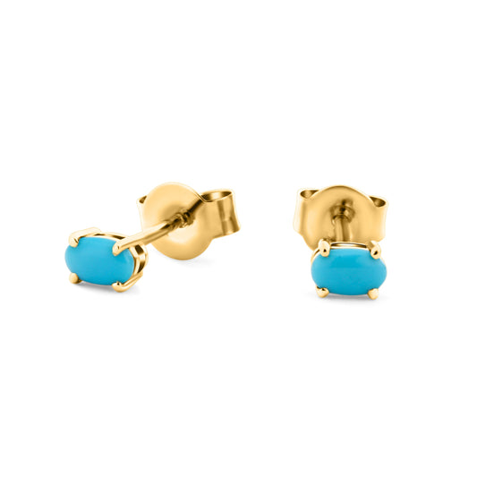 GIOVE MIO Studs en Oro Amarillo de 14Kt con Turquesas. Oro 14Kt / Amarillo / 4X3MM