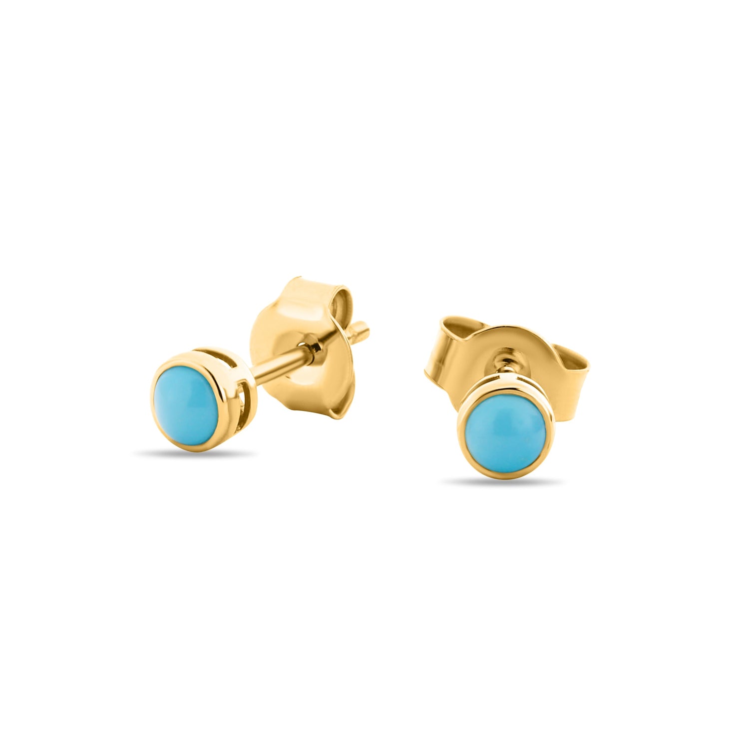 GIOVE MIO Studs en Oro Amarillo de 14Kt con Turquesas. Oro 14Kt / Amarillo / 4MM