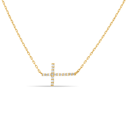 GIOVE MIO 14kt Yellow Gold Cross Pendant with 17 Diamond 0.17ct G-H VVS-VS for an elegant and sophisticated look. Stand out with this exquisite jewelry set!