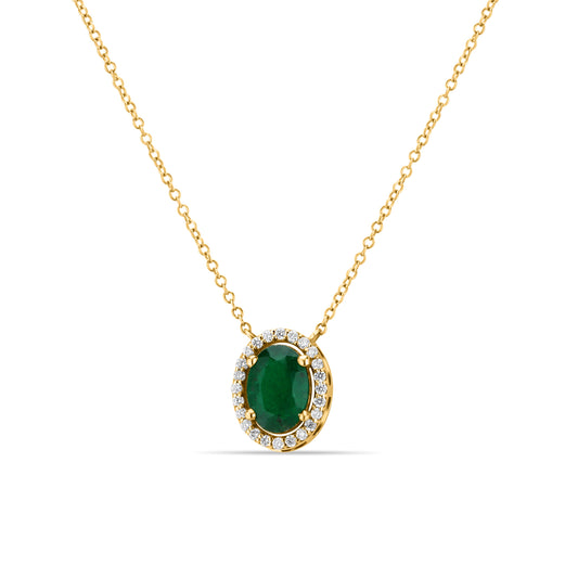 GIOVE MIO Emerald Pendant 0.75ct Diamond 0.15ct 14kt Gold Necklace. Huggies available. Illuminate with unique elegance and brilliance!