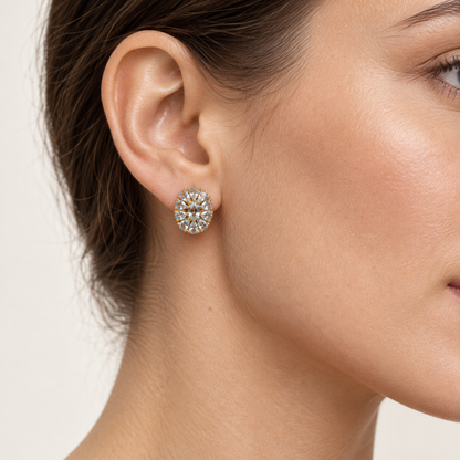 GIOVE MIO Aretes Clip-On Plural con Gema en Plata 925 Bañada en Oro Amarillo de 18Kt con Topacios Azules Sky Blue.