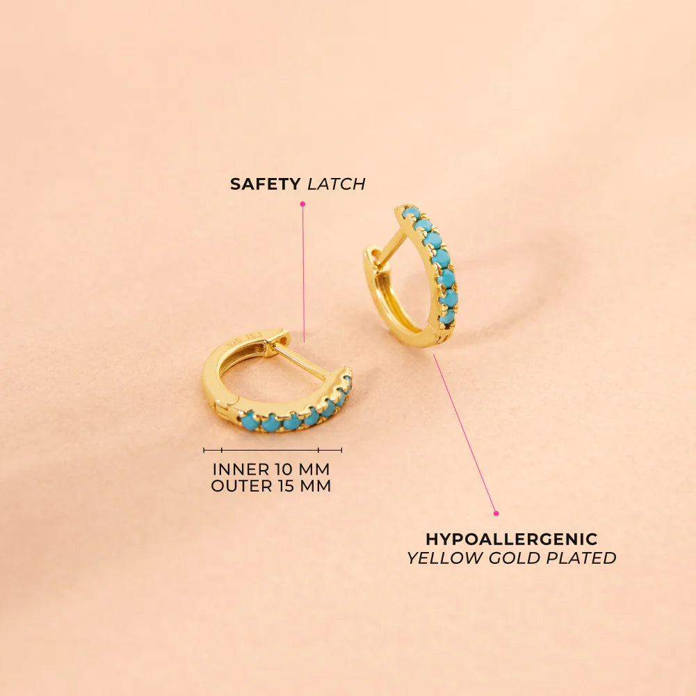 GIOVE MIO Huggies en Plata 925 Bañada en Oro Amarillo de 18Kt con Turquesas. Plata 925 Bañada en Oro 18Kt / Amarillo / 9MM