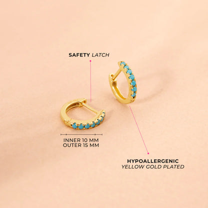 GIOVE MIO Huggies en Plata 925 Bañada en Oro Amarillo de 18Kt con Turquesas. Plata 925 Bañada en Oro 18Kt / Amarillo / 9MM