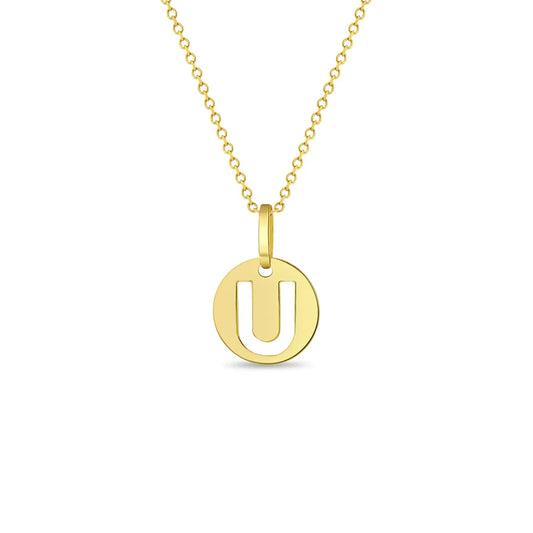 GIOVE MIO CABLE CHAIN NECKLACE WITH INITIAL U PENDANT IN 14KT YELLOW GOLD 40 CM LONG